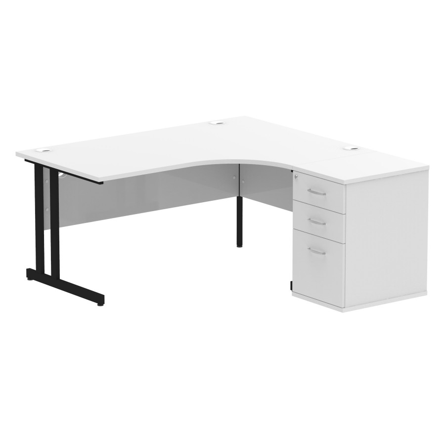 Rayleigh Ergonomic Corner Desk With 600mm Deep Pedestal - Cantilever Frame